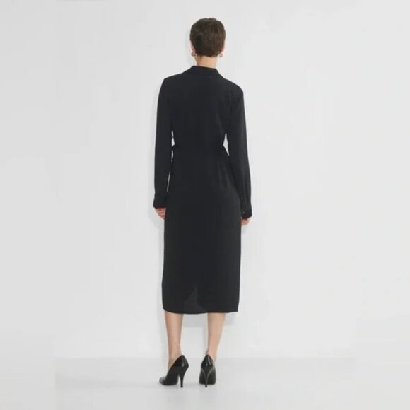 Aritzia Babaton Petra Wrap Tie Midi Dress Matte Satin Black Size Medium - Picture 5 of 10